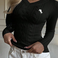 WW | Schnurgestrickter Pullover mit V-Ausschnitt für Damen