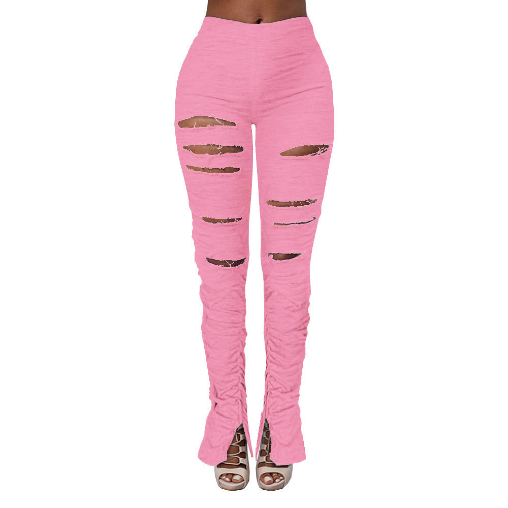 WW | Hochtaillierte Ripped Stoff Raffung Hose