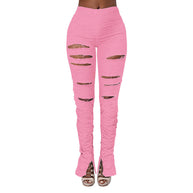 WW | Hochtaillierte Ripped Stoff Raffung Hose