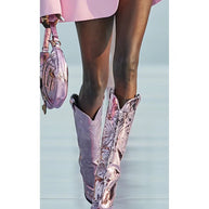 WW | Frauen Hochhackige Metall Spitz Zehen Schleife Bestickte Stiefel