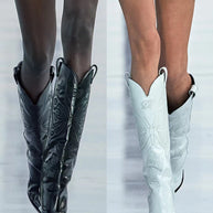 WW | Frauen Hochhackige Metall Spitz Zehen Schleife Bestickte Stiefel