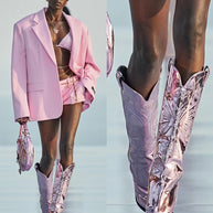 WW | Frauen Hochhackige Metall Spitz Zehen Schleife Bestickte Stiefel