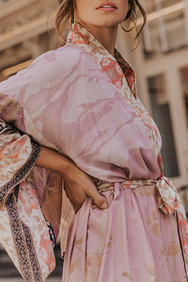 WW | Freizeit Floral Print Schnürung Kontrast Badebekleidung Überwurf