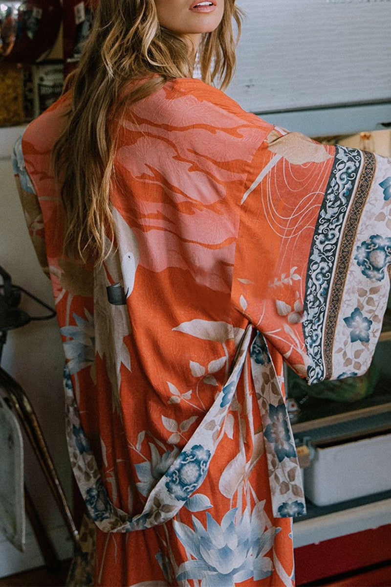 W&W Mode | Freizeit Floral Print Schnürung Kontrast Badebekleidung Überwurf