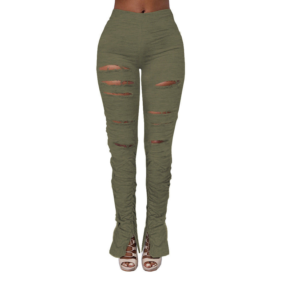 WW | Hochtaillierte Ripped Stoff Raffung Hose