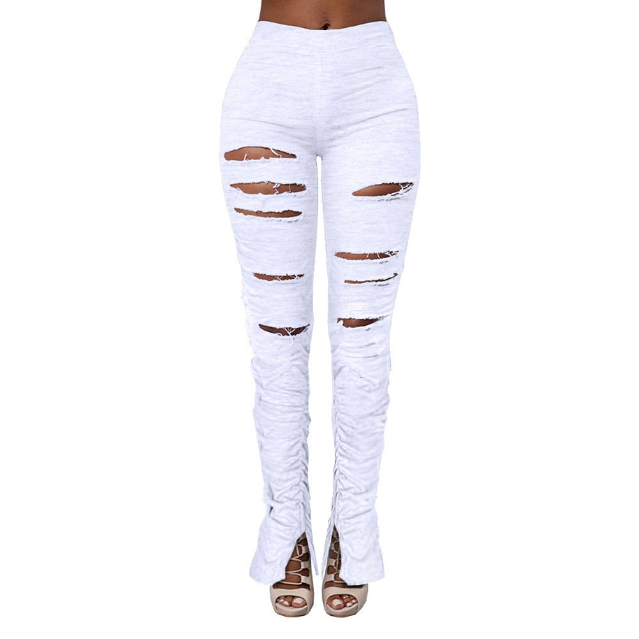 WW | Hochtaillierte Ripped Stoff Raffung Hose