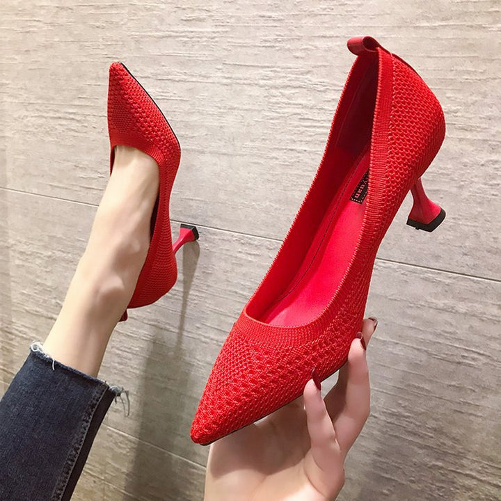 Damen elegante Pumps mit innovativem Strickdesign und hohem Absatz W&W Mode
