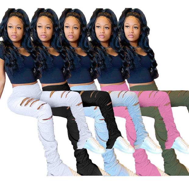 WW | Hochtaillierte Ripped Stoff Raffung Hose