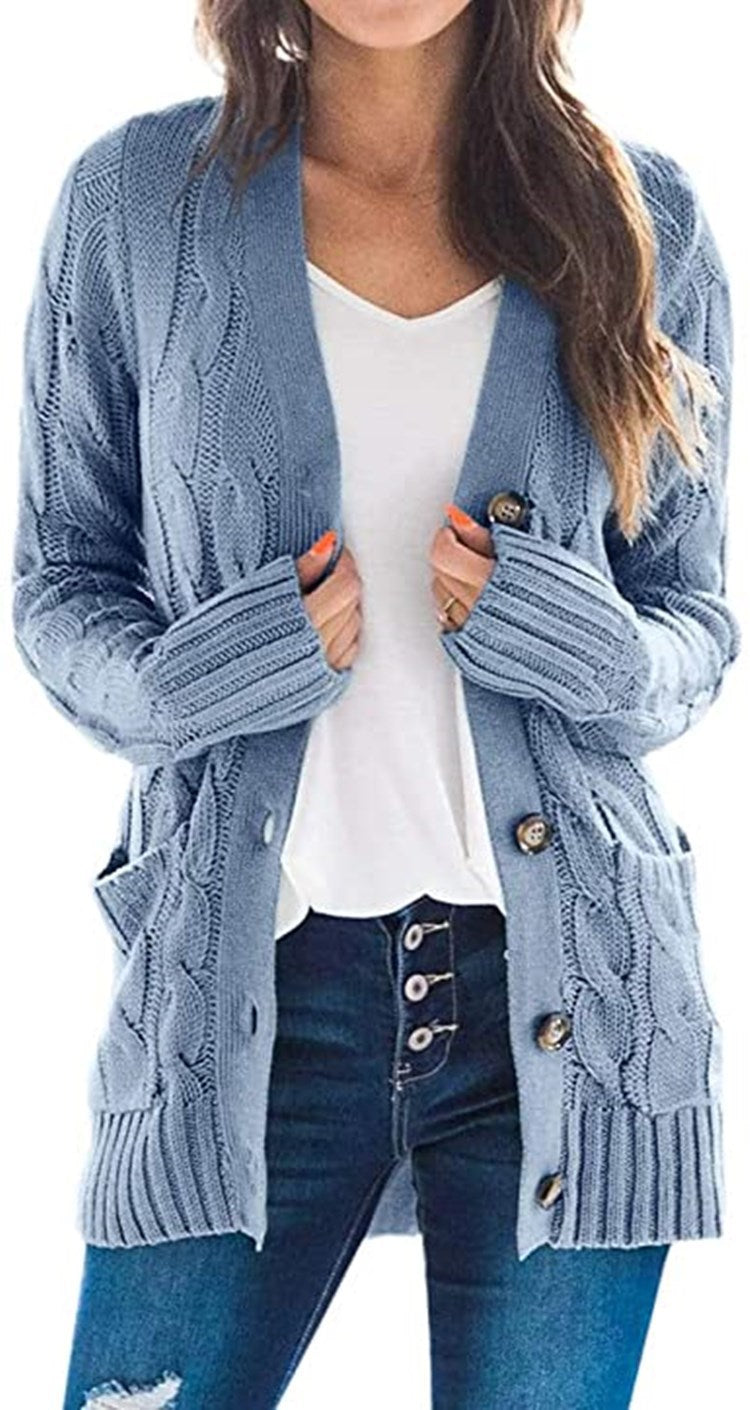 Damen Strickjacke mit strukturiertem Zopfdesign und praktischen Taschen WW