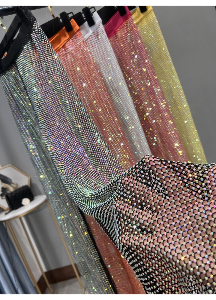 W&W Mode | Rhinestone Gerade Netz Weite Bein Slim Fit Schmeichelnde Mop Hosen
