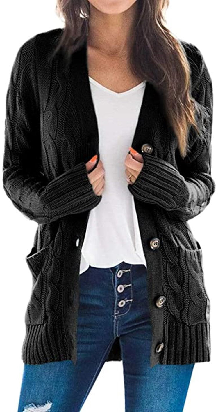 Damen Strickjacke mit strukturiertem Zopfdesign und praktischen Taschen WW