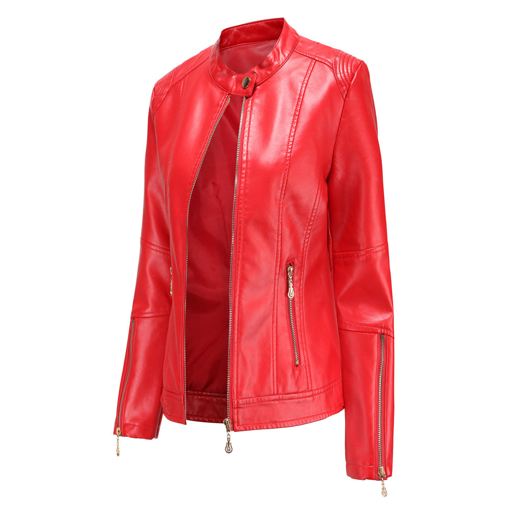 Damen modische Faux-Lederjacke mit minimalistischen Akzenten WW