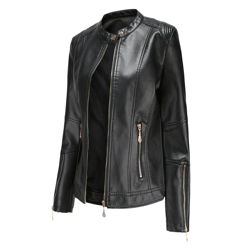 Damen modische Faux-Lederjacke mit minimalistischen Akzenten WW