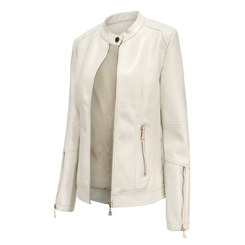 Damen modische Faux-Lederjacke mit minimalistischen Akzenten WW