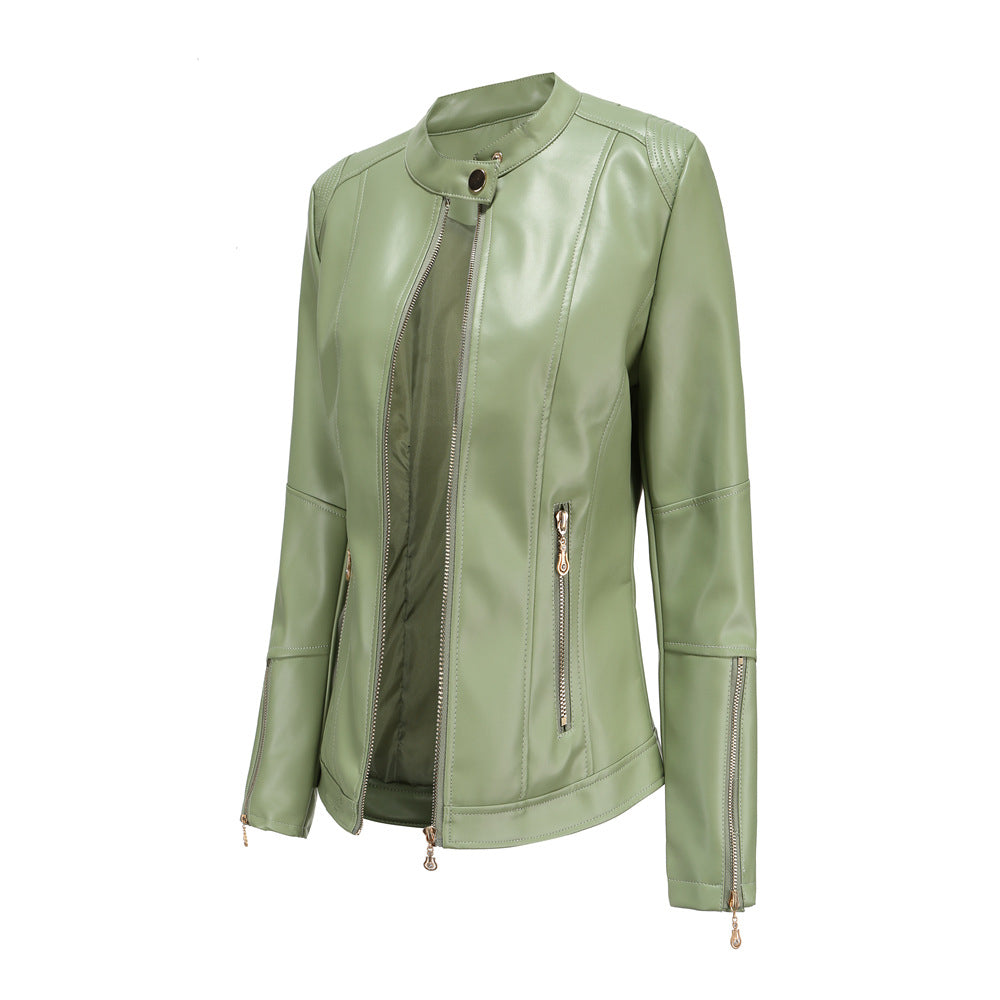 Damen modische Faux-Lederjacke mit minimalistischen Akzenten WW