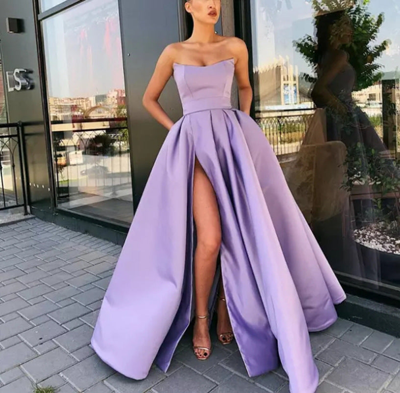 Damen Elegantes Abendkleid mit tiefem Schlitz und schwingendem Rock WW