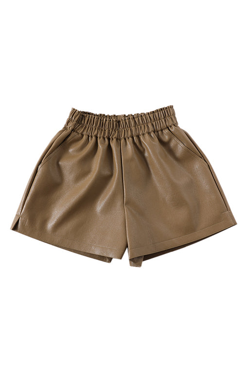 Wolff | Rosiedress Elastischer Taillenbund Mit Taschen Faux-Leder Shorts