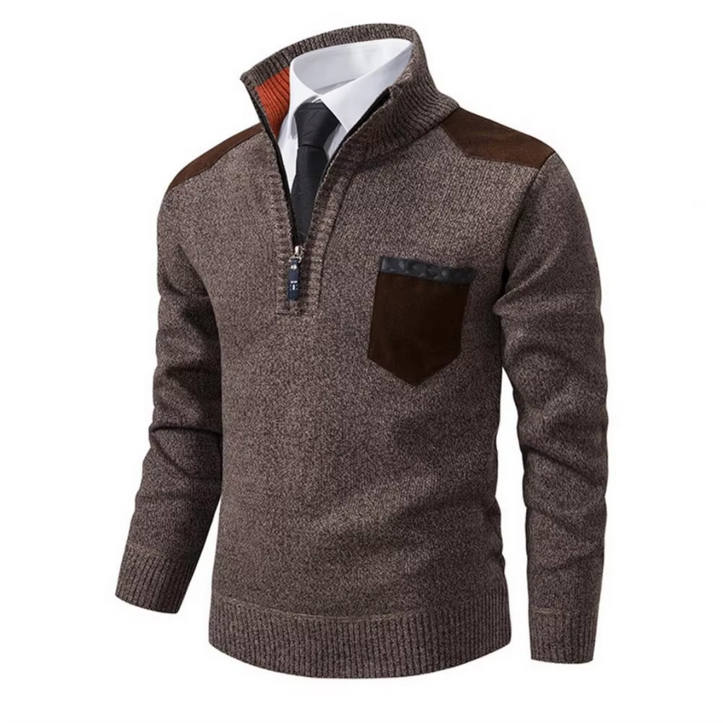 WW | Pullover Mit Reißverschluss Herren, Strick Mit Kontrastdetails