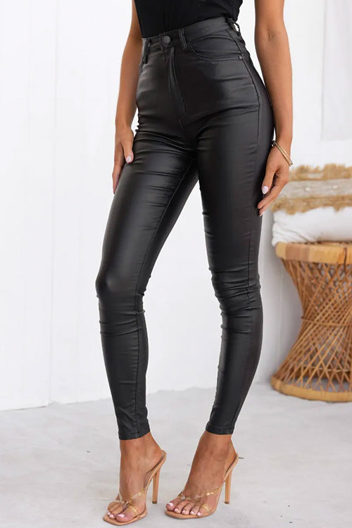 WW | Hohe Taille Faux Leder Dehnbare Slim Fit Hosen
