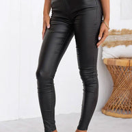 WW | Hohe Taille Faux Leder Dehnbare Slim Fit Hosen