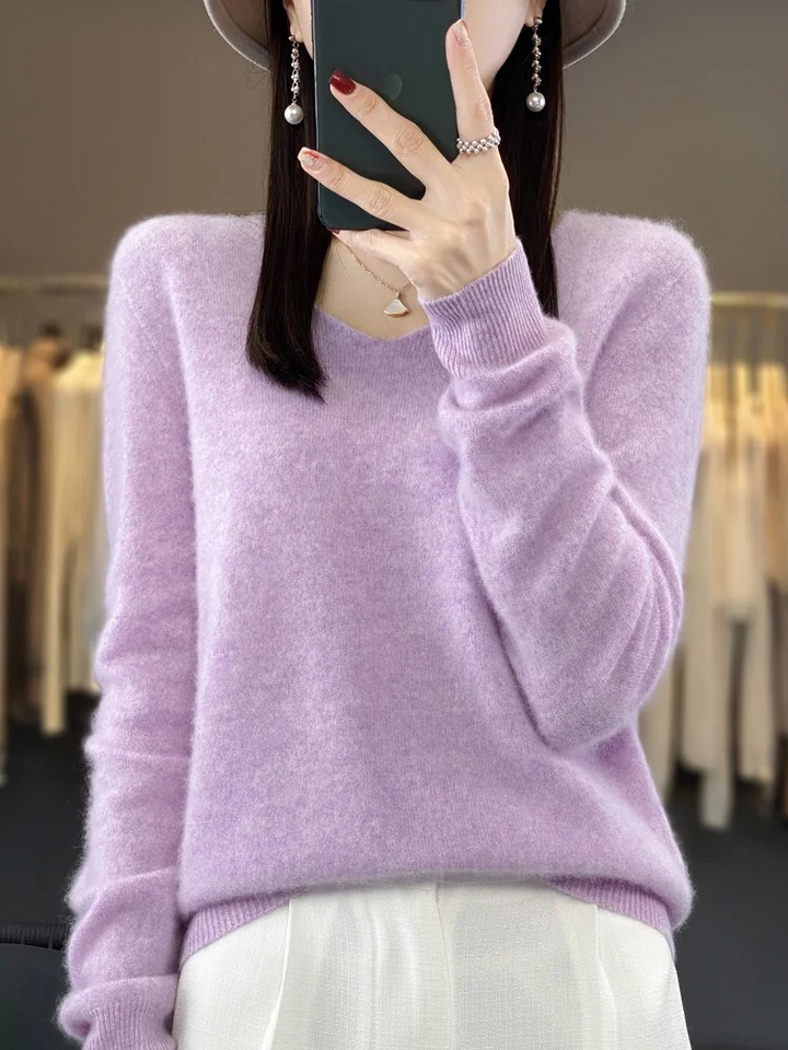 W&W Mode | Cashmere Pullover Damen Eleganter V-ausschnitt, Weich & Komfortabel