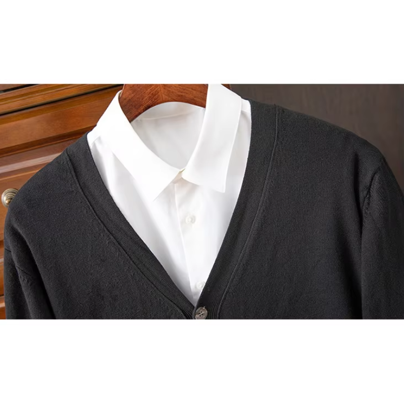 WW | Herren Strickjacke Mit Knöpfen, Leichter Stoff, Klassischer V-ausschnitt