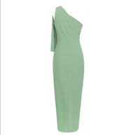 Asymmetrisches, figurbetontes Midikleid mit Drapierungsdetail | Grün