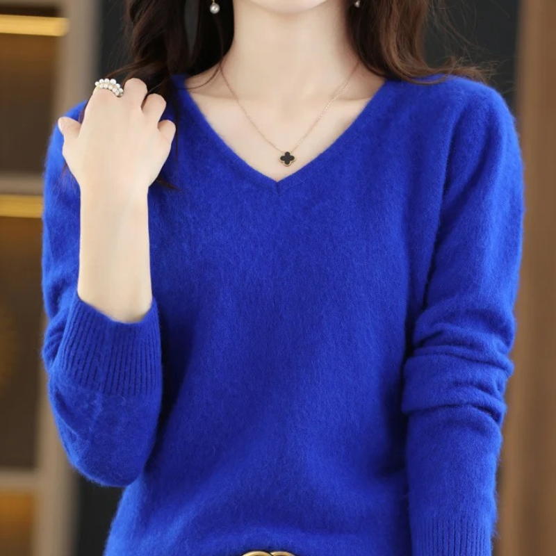 W&W Mode | Cashmere Pullover Damen V-ausschnitt Leichter und Weicher Strickpullover