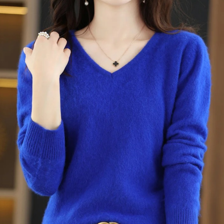 W&W Mode | Cashmere Pullover Damen V-ausschnitt Leichter und Weicher Strickpullover