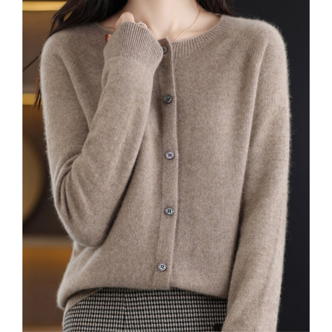 W&W Mode | Merinowolle Damen O-Ausschnitt Strickjacke Kaschmirpullover