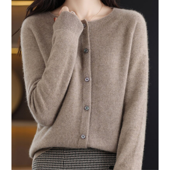 W&W Mode | Merinowolle Damen O-Ausschnitt Strickjacke Kaschmirpullover