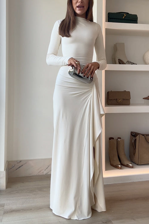 WW | Lange Ärmel Drapiertes Schlitz Maxi Party Kleid