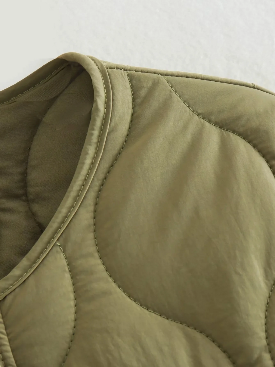 WW | Gepolsterte Jacke Damen, Leichtes Übergröße Modell Mit Taschen, Knopfverschluss