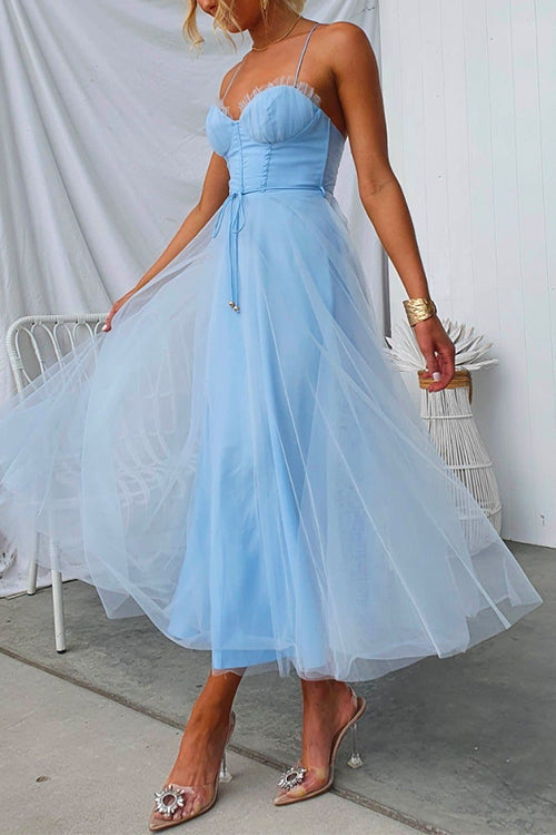 WW | Rosiedress Offene Rücken Taillierte Swing Maxi Cami Tüll Kleid