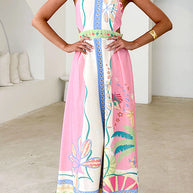 WW | Halter Schnürung Rückenfreies Rio Print Maxi Kleid