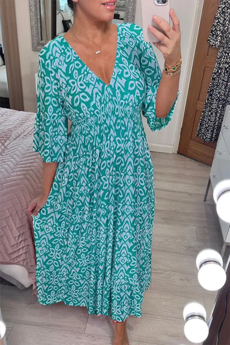 W&W Mode Kleid | Modisches Maxikleid mit V-Ausschnitt und Blumenmuster für Frauen