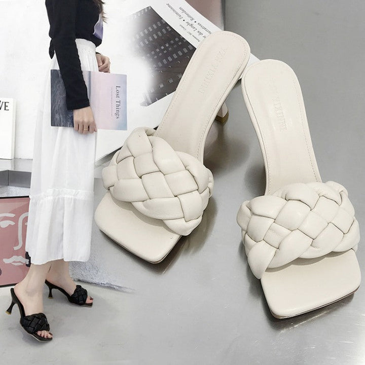 Damen Hochfront-Pantoletten mit geflochtenem Obermaterial und elegantem Absatz W&W Mode