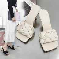 Damen Hochfront-Pantoletten mit geflochtenem Obermaterial und elegantem Absatz W&W