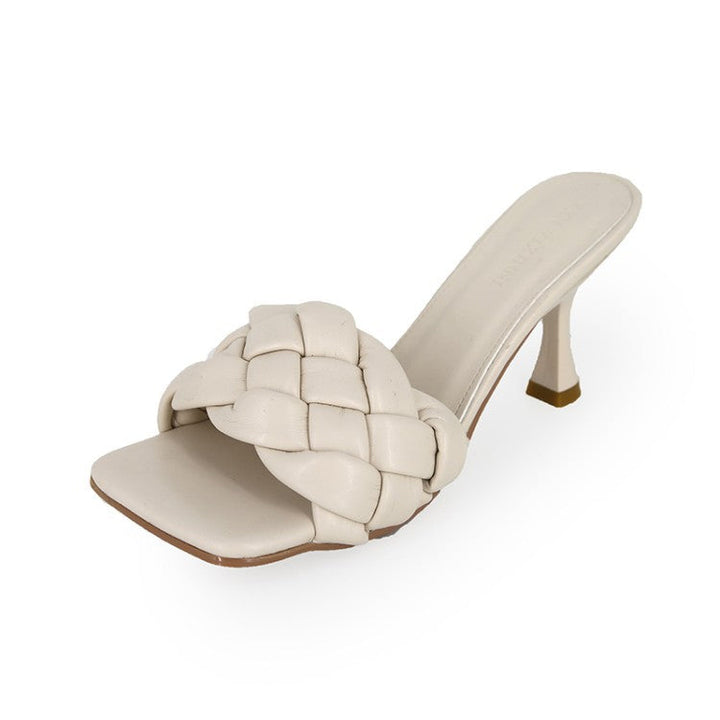 Damen Hochfront-Pantoletten mit geflochtenem Obermaterial und elegantem Absatz W&W Mode