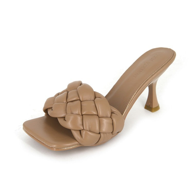 Damen Hochfront-Pantoletten mit geflochtenem Obermaterial und elegantem Absatz W&W Mode