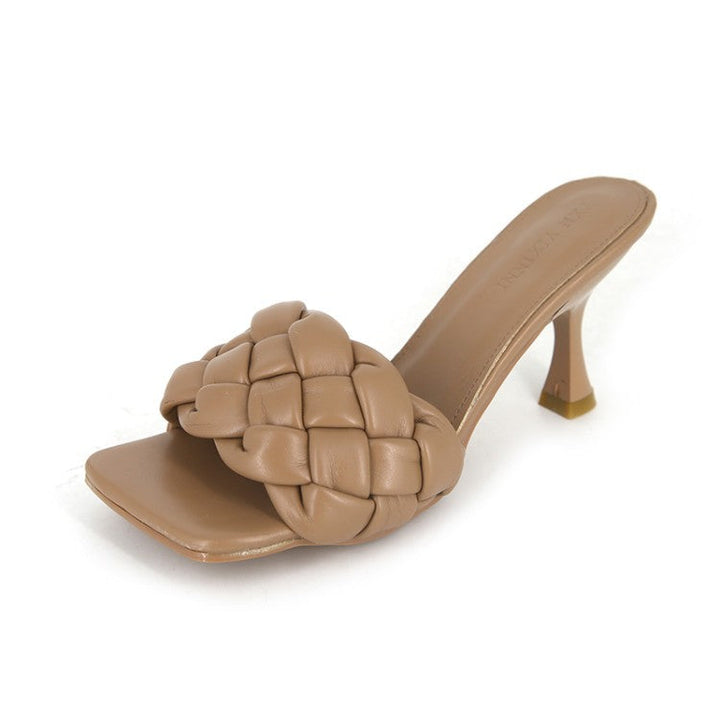 Damen Hochfront-Pantoletten mit geflochtenem Obermaterial und elegantem Absatz W&W Mode