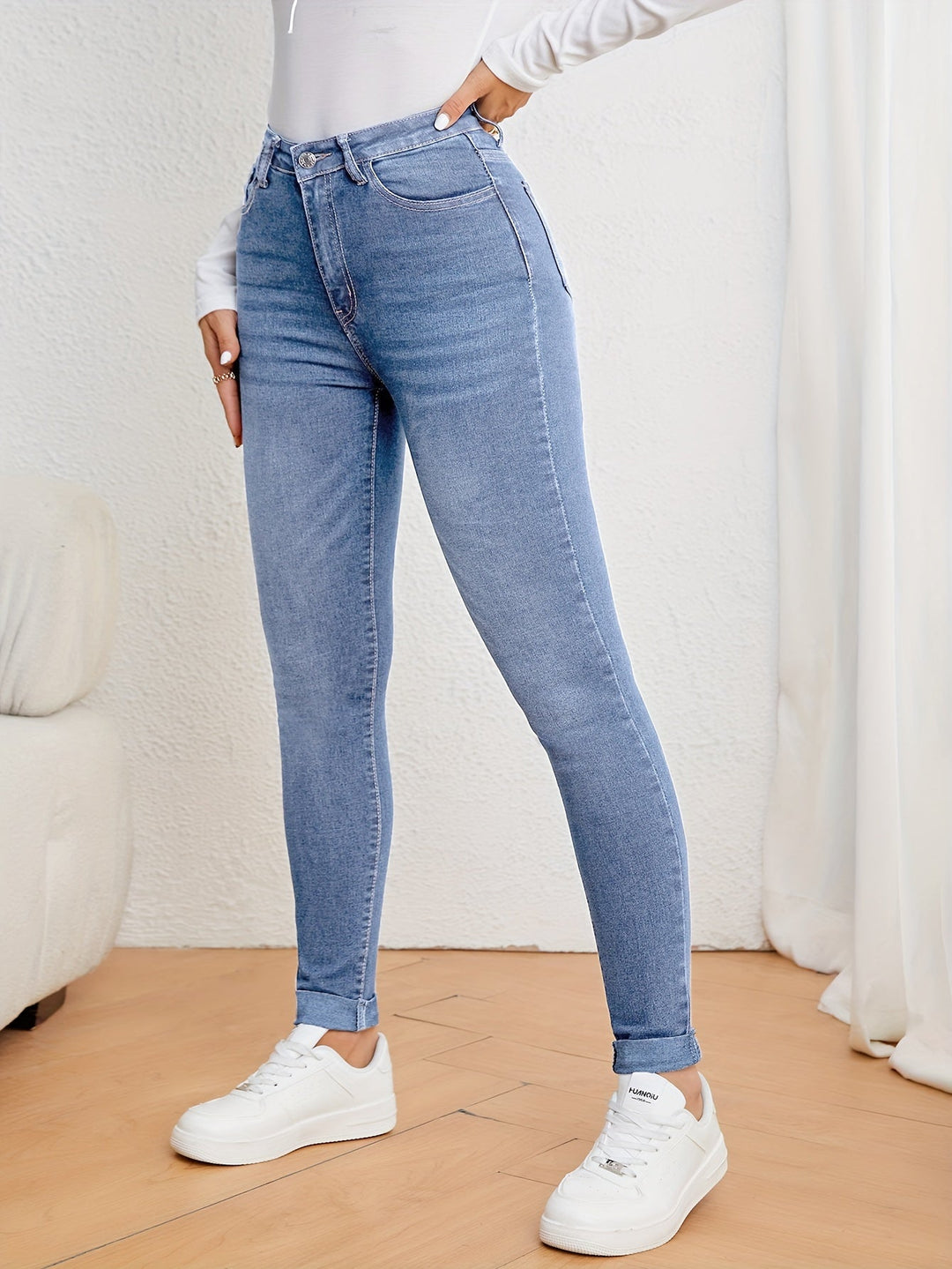 W&W Mode | Olivgrüne High Waist Slim Fit Jeans Mit Stretch Denim