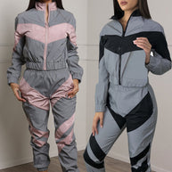 Damen Sportliches Jogginganzug mit kontrastierenden Farbakzenten und sportlichem Schnitt WW