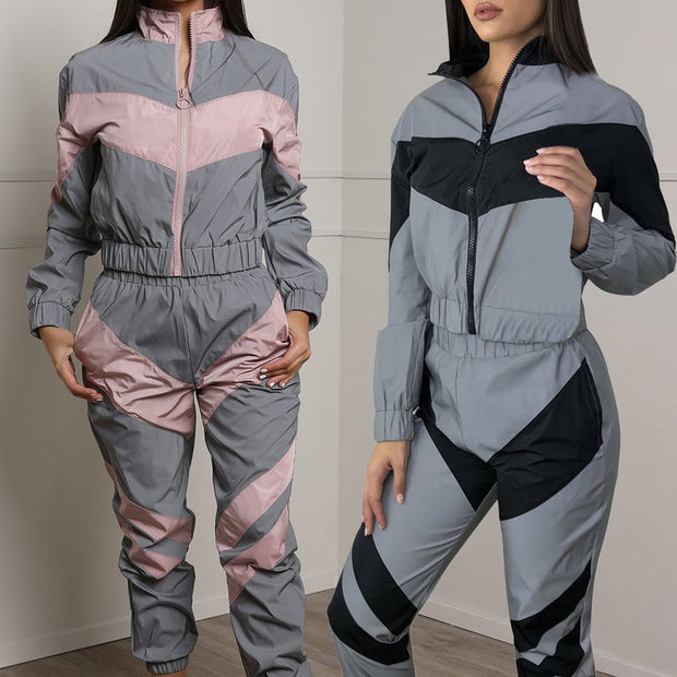 Damen Sportliches Jogginganzug mit kontrastierenden Farbakzenten und sportlichem Schnitt WW