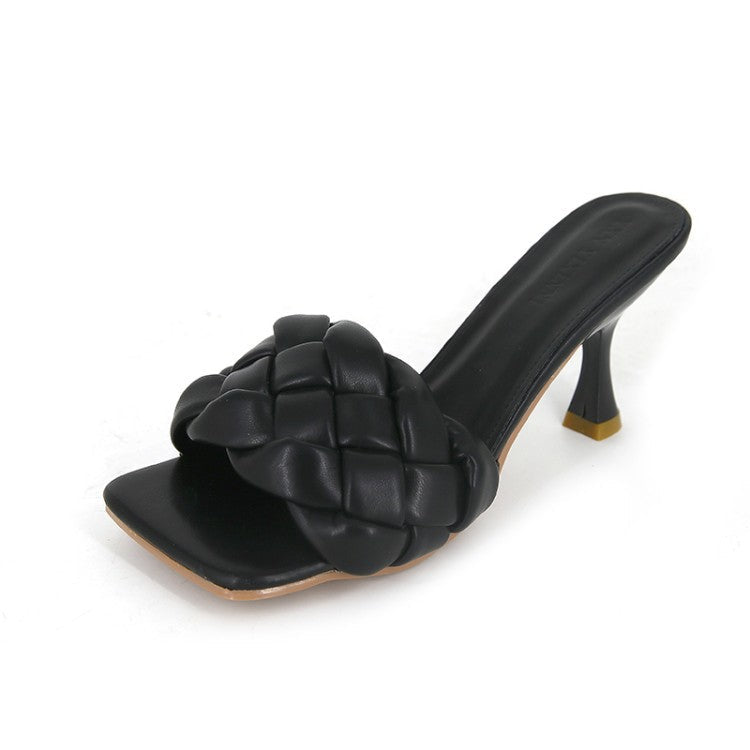 Damen Hochfront-Pantoletten mit geflochtenem Obermaterial und elegantem Absatz W&W Mode