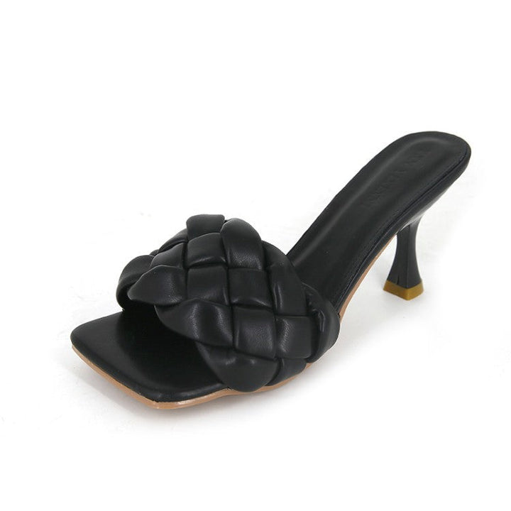 Damen Hochfront-Pantoletten mit geflochtenem Obermaterial und elegantem Absatz W&W Mode
