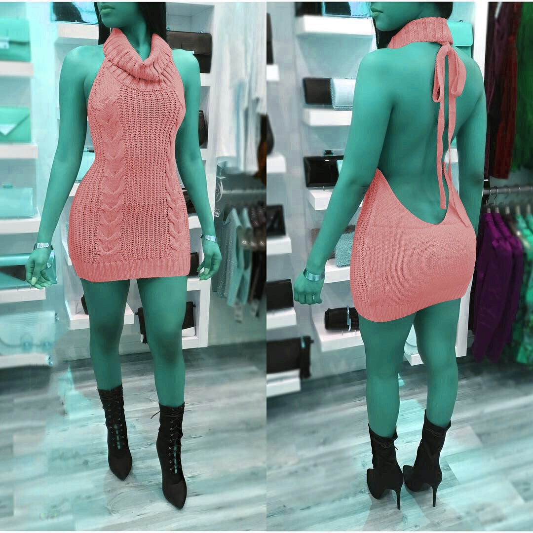 Damen Strickkleid mit hochgeschlossenem Kragen und seitlichem Zipper WW