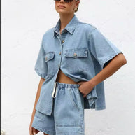 WW | Lässiges Jeans Set Mit Übergröße Hemd & Shorts