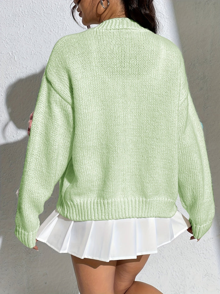 W&W Mode | Stylischer Blumenmuster Wollstrick Cardigan