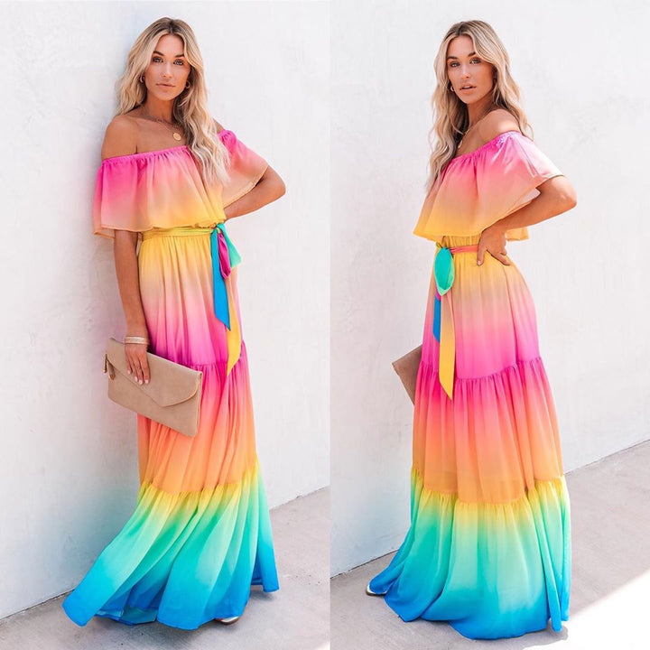 Damen Maxikleid mit schulterfreiem Design von W&W Mode